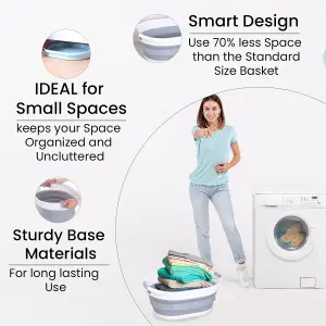 24L Oval Shape Foldable Plastic Laundry Basket, Grey