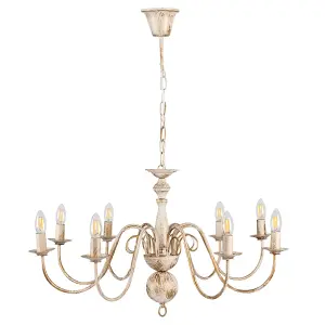 ValueLights Gothica Traditional Style 8 Way White Distressed Ceiling Light Chandelier Fitting