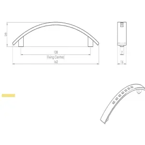 2x Curved Bow Cabinet Pull Handle 162 x 16mm 128mm Fixing Centres Chrome