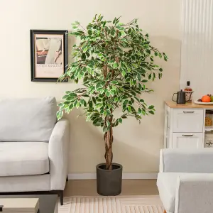 Costway 160 CM Artificial Ficus Tree Fake Faux Greenery Potted Plant with 1008 Leaves