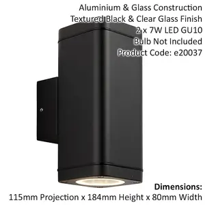 Non Automatic Up & Down Outdoor Wall Light - Textured Black & Glass Diffuser