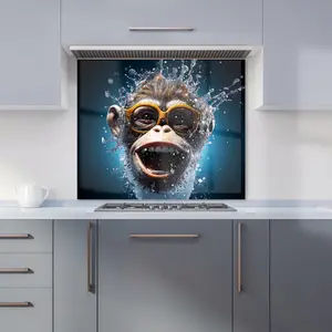 Splashart Cheeky Chimp Face With Glasses Premium Glass Kitchen Splashback W600mm x H750mm