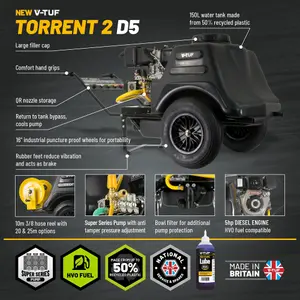 V-TUF TORRENT 2D5  - 2175PSI 150BAR 13L/MIN 150L DIESEL PRESSURE WASHER BOWSER - YANMAR L4.8  - "Bio Bowser"