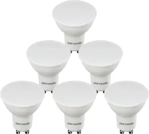 paul russells LED GU10 Light Bulb, 7W 600 Lumens, 50w Equivalent, 2700K Warm White, Ceiling Spotlights, Pack of 6