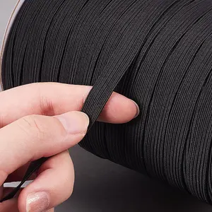 9mm Wide Flat Elastic Band, Stretchable Elastic Cord Flat Tape, Black - 25 metres