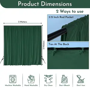 Green Velvet Backdrop Curtain Wrinkle-Free Polyester Fabric Background with Drapes, 3x3 Metres