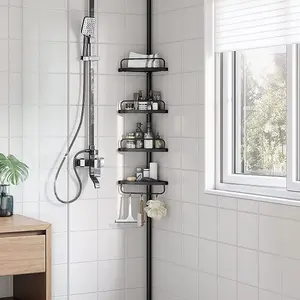 Bathroom Corner Shelf Adjustable Black Telescopic Shower Caddy Storage Organiser BCB001B01