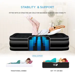 Get Fit Air Bed With Built In Electric Pump - Single Size Blow Up Bed Free Pillow - Elevated Inflatable Air Mattress - Black Mono