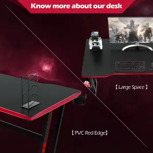 Costway Z Shaped Ergonomic Gaming Table Gaming Desk w/  Headphone Hook & Cup Holder