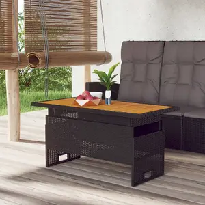 Berkfield Garden Table Black 100x50x43/63 cm Solid Wood Acacia&Poly Rattan