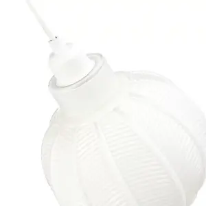 Designer Ribbed Leaf Themed Glossy Opal White Glass Pendant Lighting Shade