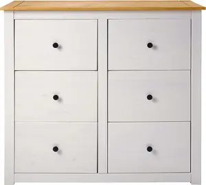 Panama 6 Drawer Wide Chest in White and Natural Wax Finish