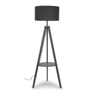 ValueLights Morrigan Modern Grey Wood Tripod Design Floor Lamp Base with Storage Shelf