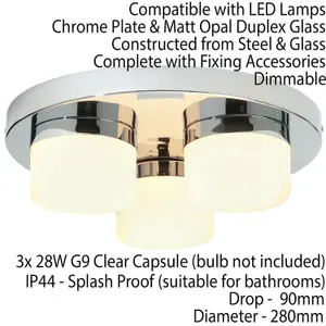 IP44 Bathroom Ceiling Light Chrome & Opal Glass Shade Moisture Resistant Shower