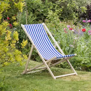 Harbour Housewares - Folding Wooden Deck Chairs - Navy Stripe - Pack of 4