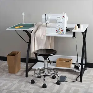 Sewing Online Small Sewing Table, White Top With Black Legs - Sewing Machine Table With Adjustable Platform, Drop Leaf Extension, And Storage Shelf. Multipurpose: Use As A Quilting/Craft Table Or Gaming/Computer Desk - 13332