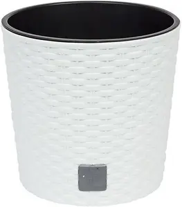 Round Planter Plant Flower Pot Outdoor Garden Weatherproof with Insert Rattan White 30cm - 15 Litres