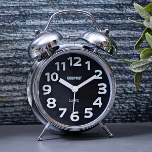 Geepas Retro Alarm Clock, Vintage Bedside Alarm Clock Twin Bell, Embossed Numbers on Black Dial