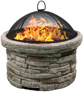 Homeology Fireology SAMUI Beige Majestic Garden Fire Pit Brazier and Barbecue with Eco-Stone Finish