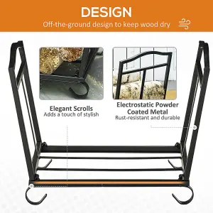 Outsunny Foldable Firewood Log Holder Wood Storage Rack Outdoor Indoor, Black