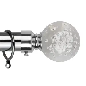 Metal Curtain Pole Set Extendable 40cm to 144cm Bubble Chrome Curtain Rail 25mm