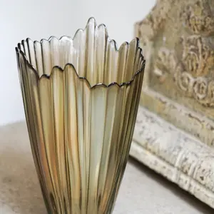 Mocha Rippled Glass Vase H25Cm W14.5Cm