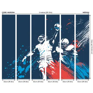 Origin Murals American Footballers Paint Splash Blue Paste the Wall Mural 300cm wide x 240m high