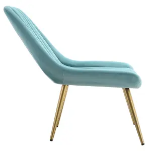 Blue Velvet Upholstered Lounge Accent Chair with Gold Metal Legs