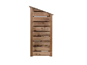 Slatted wooden log store with kindling shelf W-99cm, H-180cm, D-88cm - brown finish