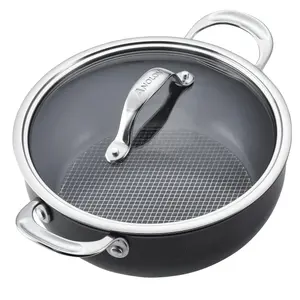 Anolon X SearTech Black Round Aluminium Durable Non-Stick Casserole Pan with Glass Lid 24cm