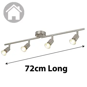 4 Light Spotlight Bar In a Satin Silver Chrome Finish With x4 2W Led Bulbs - FREE DELIVERY INCLUDED