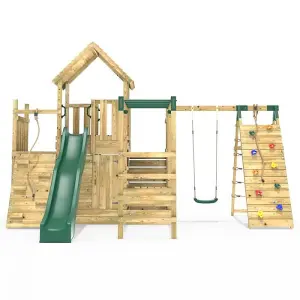 Rebo Modular Wooden Climbing Frame Playset - M26 Swings, Monkey Bars & Den