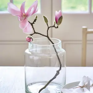 Bloom Artificial Single Dark Pink Magnolia Flower Stem - Faux Fake Silk Flower Indoor Home Decoration Floral Arrangements - L52cm