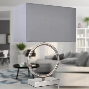 First Choice Lighting Satin Nickel Hoop Lamp with Grey Shade