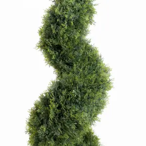 2x Artificial Spiral Topiary Tree - 4ft Faux Cedar Twist by Blooming Artificial