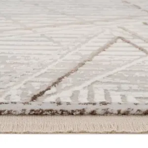 Natural Beige Super Soft Geometric Fringed Area Rug 200x290cm