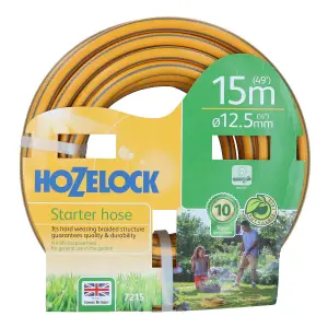 Hozelock Starter Garden Hose Pipe 12.5mm 15m PVC Watering Yard & Fittings