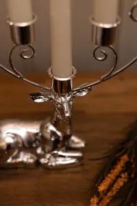 Laying Stag Silver Taper Candle Holder