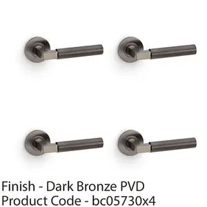 4 PACK - SOLID BRASS Smooth Door Handle Set - Dark Bronze Angled Lever on Round Rose