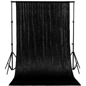 4ft x 7ft Sequin Backdrop Photography Background Shiny Fabric Glitter Curtain Backdrop, Black