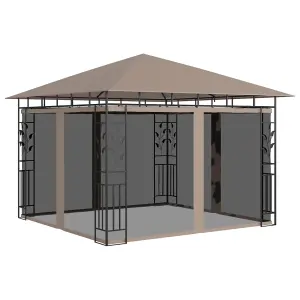 Berkfield Gazebo with Mosquito Net&LED String Lights 3x3x2.73 m Taupe