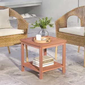 Costway 2-Tier Wooden Coffee Table Outdoor Portable Rectangular Side Table