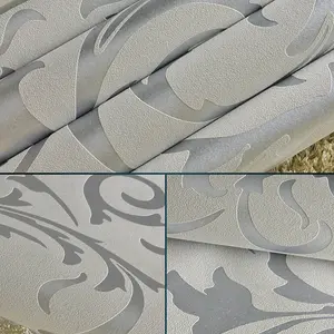 Modern 3D Damask Texture Wallpaper Non Woven Silver Grey  Wallpaper Decorative Paper 10M