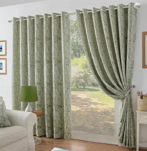 Chenille Jacquard Lined Ring Top Eyelet Curtains 168x183cm Green