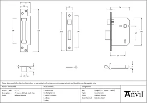 From The Anvil Polished Bronze 3" 5 Lever BS Sash Lock KA