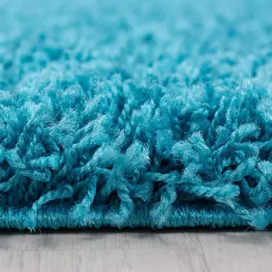 Abaseen 120cm Teal Blue Thick Pile Soft Shaggy Modern Circluar Rug