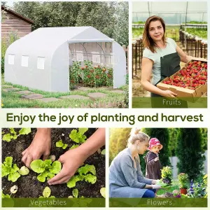 Outsunny Walk-In Polytunnel Greenhouse w/ Roll Up Door Windows, 3.5x3x2 m White