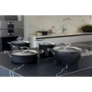 Circulon Style Black Round Aluminium Non-Stick Induction Wok with Lid 30 cm