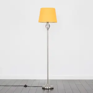 ValueLights Memphis Traditional Style Satin Nickel Barley Twist Floor Lamp with Mustard Light Shade