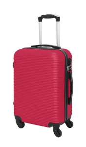 LUGGIT 3 Pcs Travel Lightweight Trolley Luggage Suitcase Set of 3 Sizes, ABS Shell - Parallel Line Red